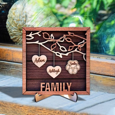 Personalised Family Tree Wood Sign Name Engravings Home Wall Decor Anniversary Birthday Gifts