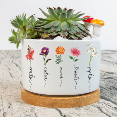 Personalised Birth Month Flower Grandma Succulent Plant Pot Mum Gift for Grandma Nana Mum