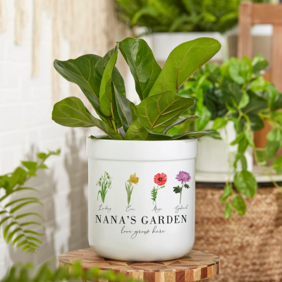 Personalised Birth Month Flower Outdoor Pot Gift Ideas For Grandma Mum Wife