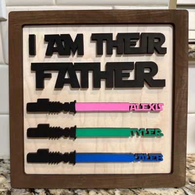 Personalised I Am Their Father Wooden Sign Board Engraved with Names Meaningful Father's Day Gift