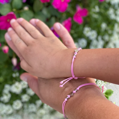 First Day of First Grade Mummy and Me Heart Pink Matching Bracelets