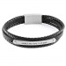 Stacked Black Leather Bracelets With Engraved Bar