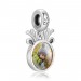 Round Dangle Engraved Photo Charm With Swarovski Crystal Silver