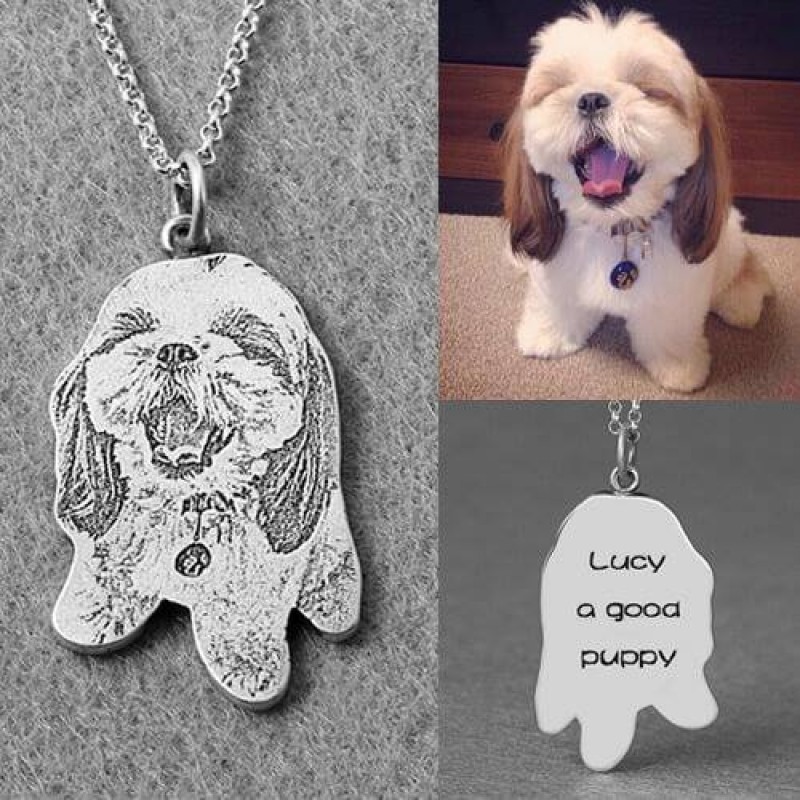 Pet picture engraved necklace on sale