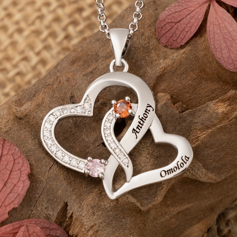 Personalised double heart necklace shop