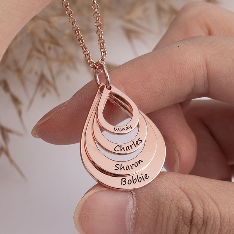 Engraved family necklace drop shaped store