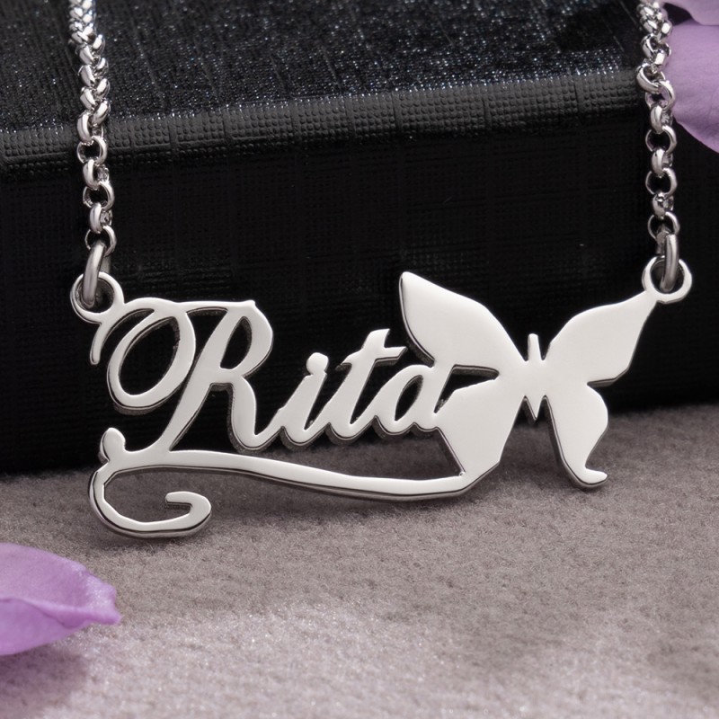 Cute Personalised Butterfly Pendant Name Necklace Women Name Necklace Custom Jewelry for Her Anniversary Gift Birthday Gift Adorlla UK